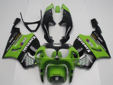 Custom 1996-2003 Kawasaki ZX7R Motorcycle Fairings - Green Glossy Black Monster Elf