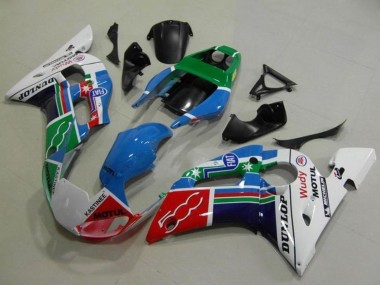 Custom 1998-2002 Yamaha YZF R6 Motorcycle Fairings - White Blue Green Red Fiat Motul Michelin Dunlop