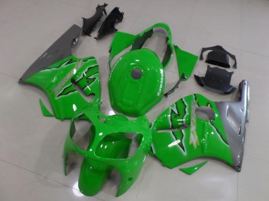 Custom 2000-2001 Kawasaki ZX12R Motorcycle Fairings - Green Silver