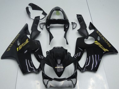 Custom 2001-2003 Honda CBR600 F4i Motorcycle Fairings - Glossy Black Gold Decals