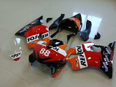 Custom 2001-2003 Honda CBR600 F4i Motorcycle Fairings - Orange White Red Glossy Black Racing Repsol 88