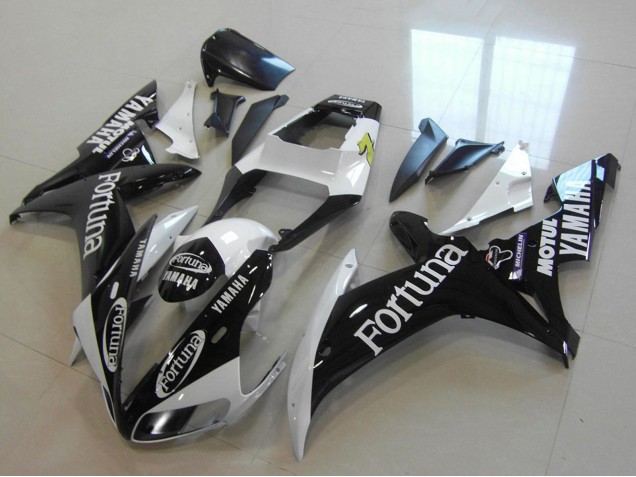 2002-2003 Yamaha YZF R1 Motorcycle Fairings - White Glossy Black Fortuna Motul