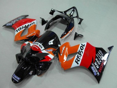 Custom 2002-2013 Honda VFR 800 Motorcycle Fairing - Orange White Red Glossy Black Repsol