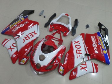 Custom 2003-2004 Ducati 999 Motorcycle Fairings - White Red Blue Glossy Black Xerox OEM Style