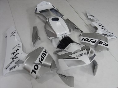 Custom 2003-2004 Honda CBR600RR Motorcycle Fairing - White Silver Black Repsol