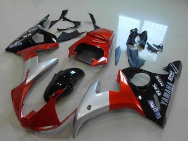 Custom 2003-2004 Yamaha YZF R6 Motorcycle Fairings - Red Silver Glossy Black