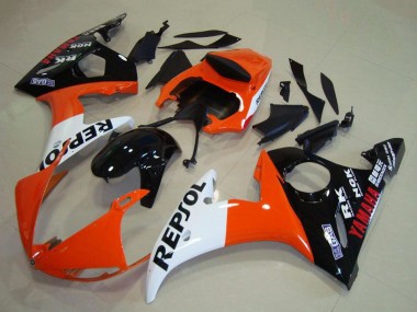 Custom 2003-2004 Yamaha YZF R6 Motorcycle Fairings - Orange White Glossy Black Repsol