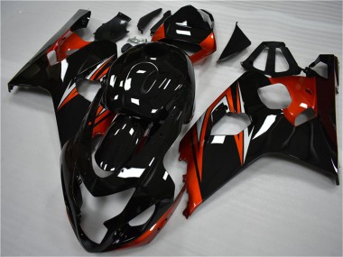Custom 2004-2005 Suzuki GSXR 600/750 Motorcycle Fairings - Glossy Black Red Stripe