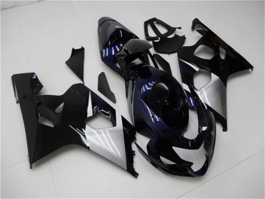 Custom 2004-2005 Suzuki GSXR 600/750 Motorcycle Fairings - Glossy Black Silver Blue