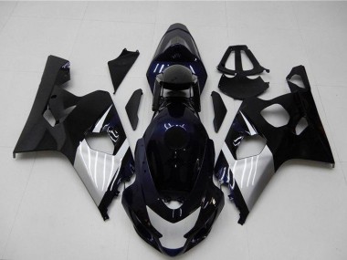 Custom 2004-2005 Suzuki GSXR 600/750 Motorcycle Fairings - Glossy Black Silver Blue