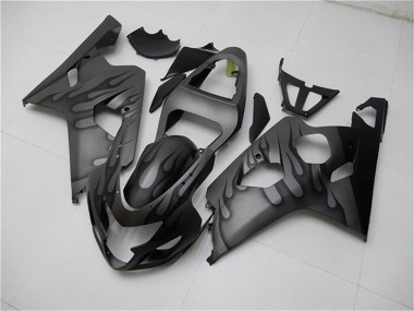 Custom 2004-2005 Suzuki GSXR 600/750 Motorcycle Fairings - Grey Black Flame