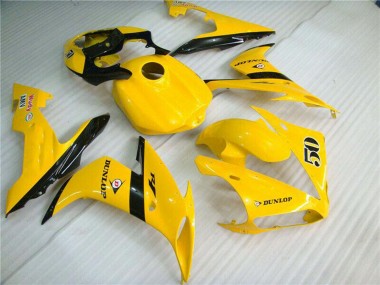 Custom 2004-2006 Yamaha YZF R1 Motorcycle Fairings - Yellow Glossy Black Dunlop 50