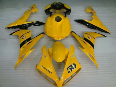 Custom 2004-2006 Yamaha YZF R1 Motorcycle Fairings - Yellow Glossy Black Dunlop 50