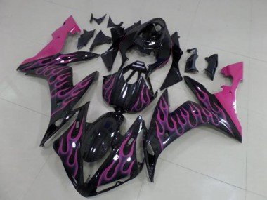 Custom 2004-2006 Yamaha YZF R1 Motorcycle Fairings - Glossy Black Pink Flame