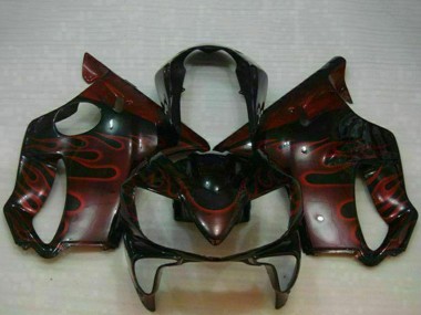 Custom 2004-2007 Honda CBR600 F4i Motorcycle Fairings - Glossy Black Red Flame