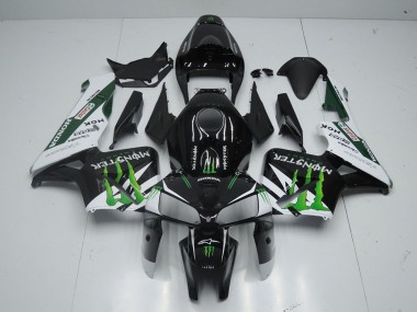 Custom 2005-2006 Honda CBR600RR Motorcycle Fairing - Glossy Black White Green Monster