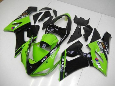Custom 2005-2006 Kawasaki ZX6R Motorcycle Fairings - Green Glossy Black Elf