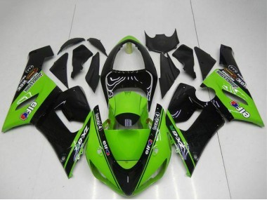 Custom 2005-2006 Kawasaki ZX6R Motorcycle Fairings - Green Glossy Black Elf