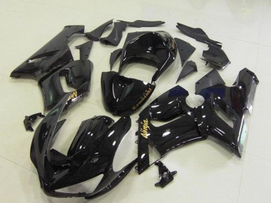 Custom 2005-2006 Kawasaki ZX6R Motorcycle Fairings - Glossy Black Gold Decals