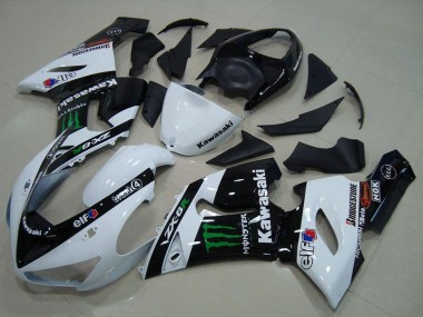 Custom 2005-2006 Kawasaki ZX6R Motorcycle Fairings - White Glossy Black Green Monster