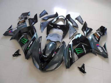 Custom 2006-2007 Kawasaki ZX10R Motorcycle Fairings - Glossy Black Matte Black Green Elf Touch4 Monster Energy