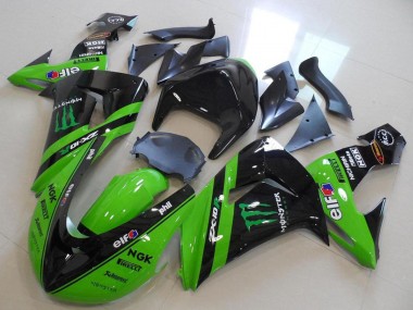 Custom 2006-2007 Kawasaki ZX10R Motorcycle Fairings - Green Glossy Black Monster Racing