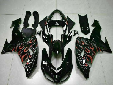Custom 2006-2007 Kawasaki ZX10R Motorcycle Fairing Kits - Glossy Black Red Flame