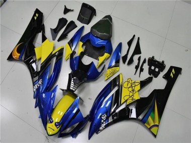 Custom 2006-2007 Yamaha YZF R6 Motorcycle Fairings - Blue Yellow Glossy Black Shark