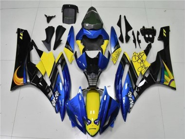 Custom 2006-2007 Yamaha YZF R6 Motorcycle Fairings - Blue Yellow Glossy Black Shark