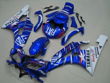 Custom 2006-2007 Yamaha YZF R6 Motorcycle Fairings - White Blue Fiat Motul Michelin