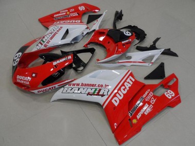 Custom 2007-2014 Ducati 848 1098 1198 Motorcycle Fairings - White Red Glossy Black Banner 69