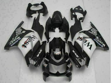 Custom 2008-2012 Kawasaki EX250 Motorcycle Fairings - Glossy Black White West