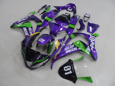 Custom 2011-2015 Kawasaki ZX10R Motorcycle Fairings - Purple Green Black White Trick Star Gangstar Eva Racing 01
