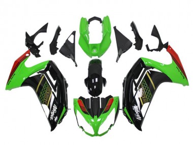 Custom 2012-2016 Kawasaki EX650 Motorcycle Fairings - Green Glossy Black Red Honeycomb
