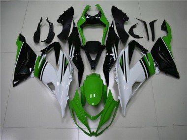 Custom 2013-2018 Kawasaki ZX6R Motorcycle Fairings - Green White Glossy Black