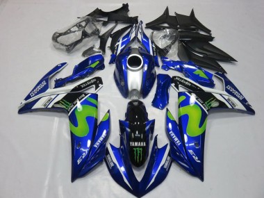 Custom 2015-2018 Yamaha YZF R3 Motorcycle Fairings - Blue White Black Green MoviStar Monster