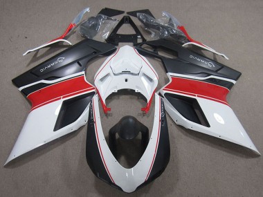 Custom 2007-2014 Ducati 848 1098 1198 Motorcycle Fairings - White Red Matte Black Marvic