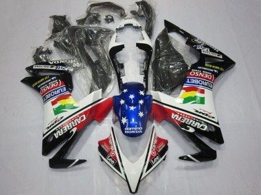 Custom 2013-2015 Honda CBR500R Motorcycle Fairings - White Red Blue Glossy Black Star Carrera Lee DENSO EuroBet