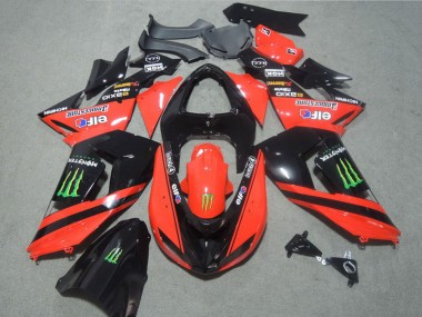 Custom 2006-2007 Kawasaki ZX10R Motorcycle Fairings - Red Glossy Black Green Elf Touch4 Monster