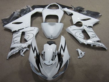 Custom 2005-2006 Kawasaki ZX6R Motorcycle Fairing Kits - White Black