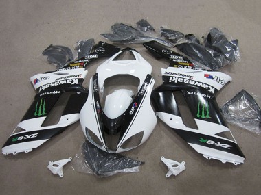 Custom 2007-2008 Kawasaki ZX6R Motorcycle Fairings - Black White Monster