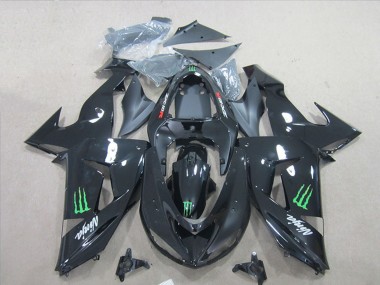 Custom 2007-2008 Kawasaki ZX6R Motorcycle Fairings - Black Ninja Green Monster
