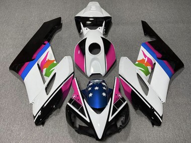 Custom 2004-2005 Honda CBR1000RR Motorcycle Fairings - White Pink Blue Glossy Black Star