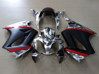 Custom 2002-2013 Honda VFR 800 Motorcycle Fairings - Grey Camouflage Red Matte Black