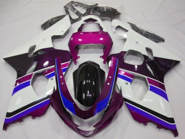 Custom 2004-2005 Suzuki GSXR 600 / GSXR 750 Motorcycle Fairings - White Pink Blue Glossy Black