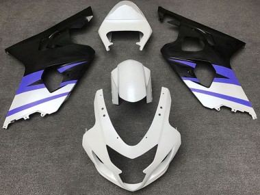 Custom 2004-2005 Suzuki GSXR 600 / GSXR 750 Motorcycle Fairings - White Blue Matte Black