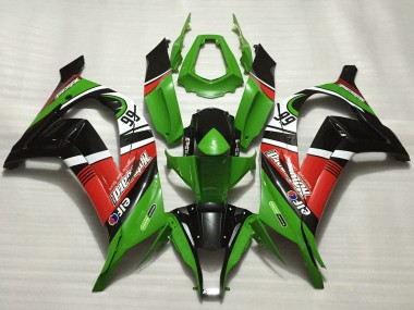Custom 2011-2015 Kawasaki ZX10R Motorcycle Fairings - Green Red White Black Elf Motocard 66