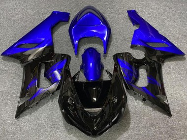 Custom 2005-2006 Kawasaki ZX6R Motorcycle Fairings - Blue Glossy Black