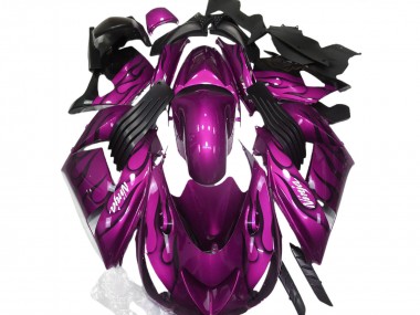 Custom 2006-2011 Kawasaki ZX14R Motorcycle Fairing - Purple Black Flame White Ninja