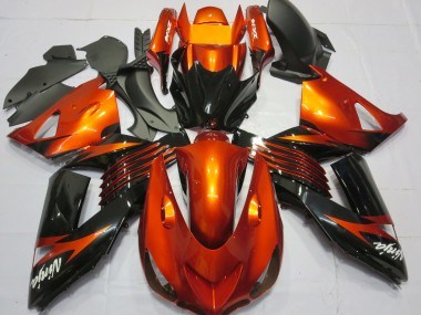 Custom 2006-2011 Kawasaki ZX14R Motorcycle Fairings - Orange Glossy Black